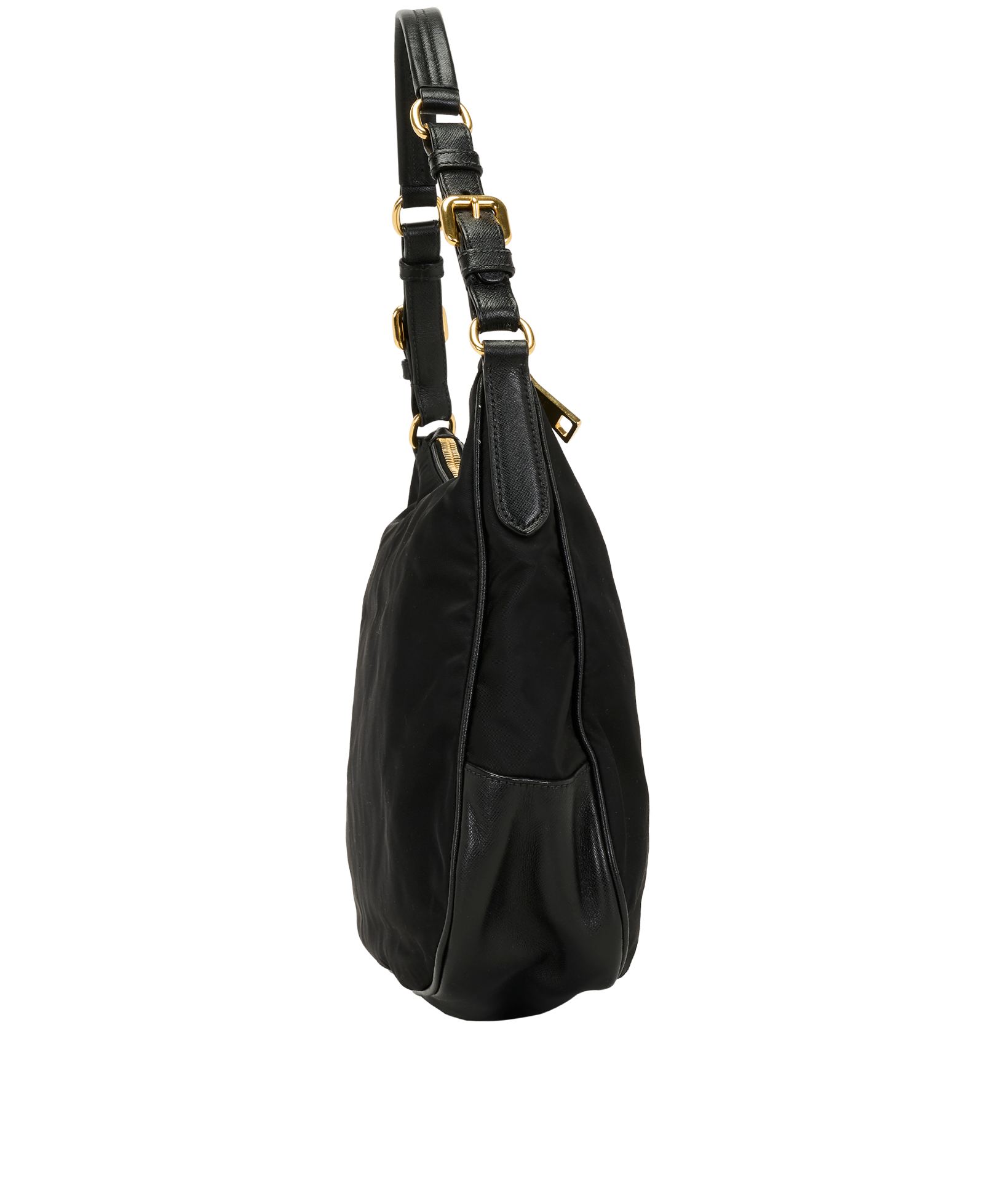 Re-Nylon Hobo, &pound;550, Handbags, Black, Leather/Nylon, Side view
